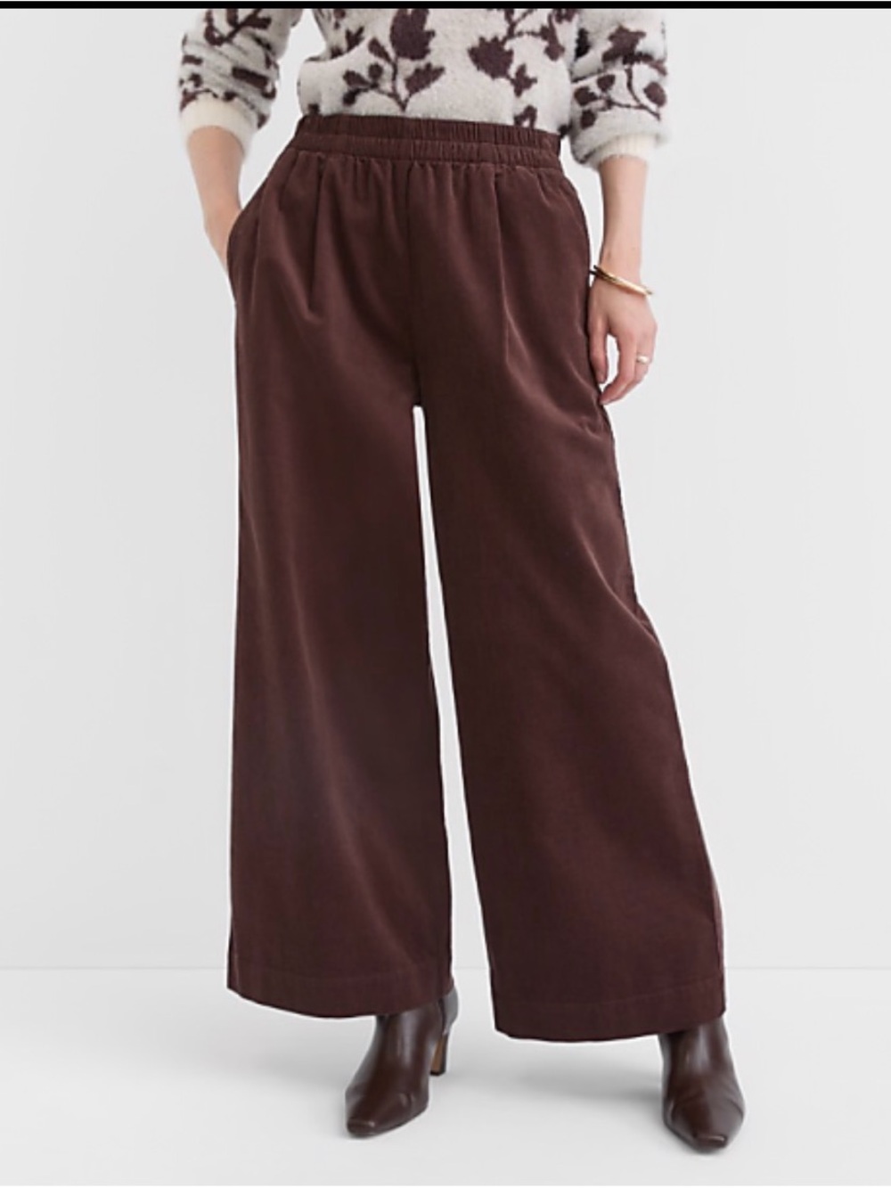 LOFT Pleated Pull On Wide Leg Corduroy Pants